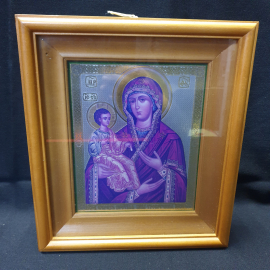 Икона "Троеручица Божия Матерь", в окладе, размер полотна 20х16 см, современная